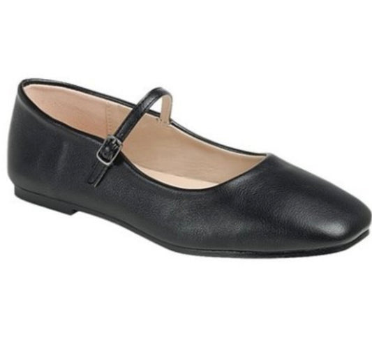 Emily Mary Jane Square Toe Flats - Black