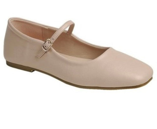 Emily Mary Jane Square Toe Flats - Blush